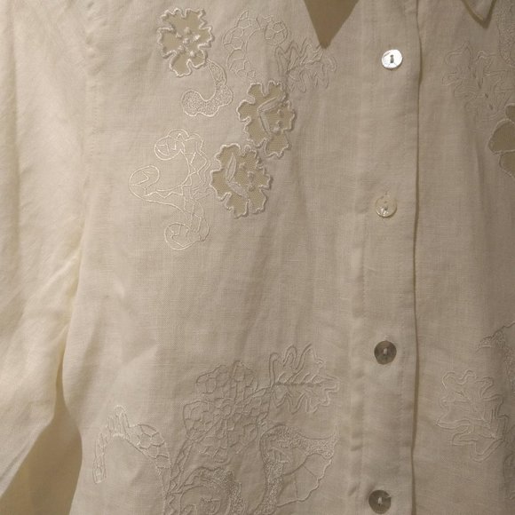 Irish Linen Tonal Embroidered Blouse - Picture 2 of 3